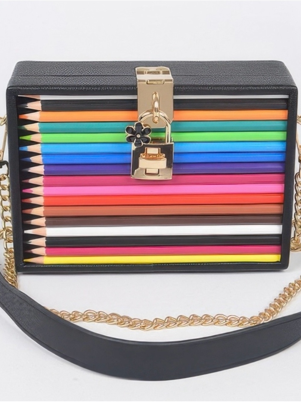 Black Multicolor Pencil Accent Crossbody Bag